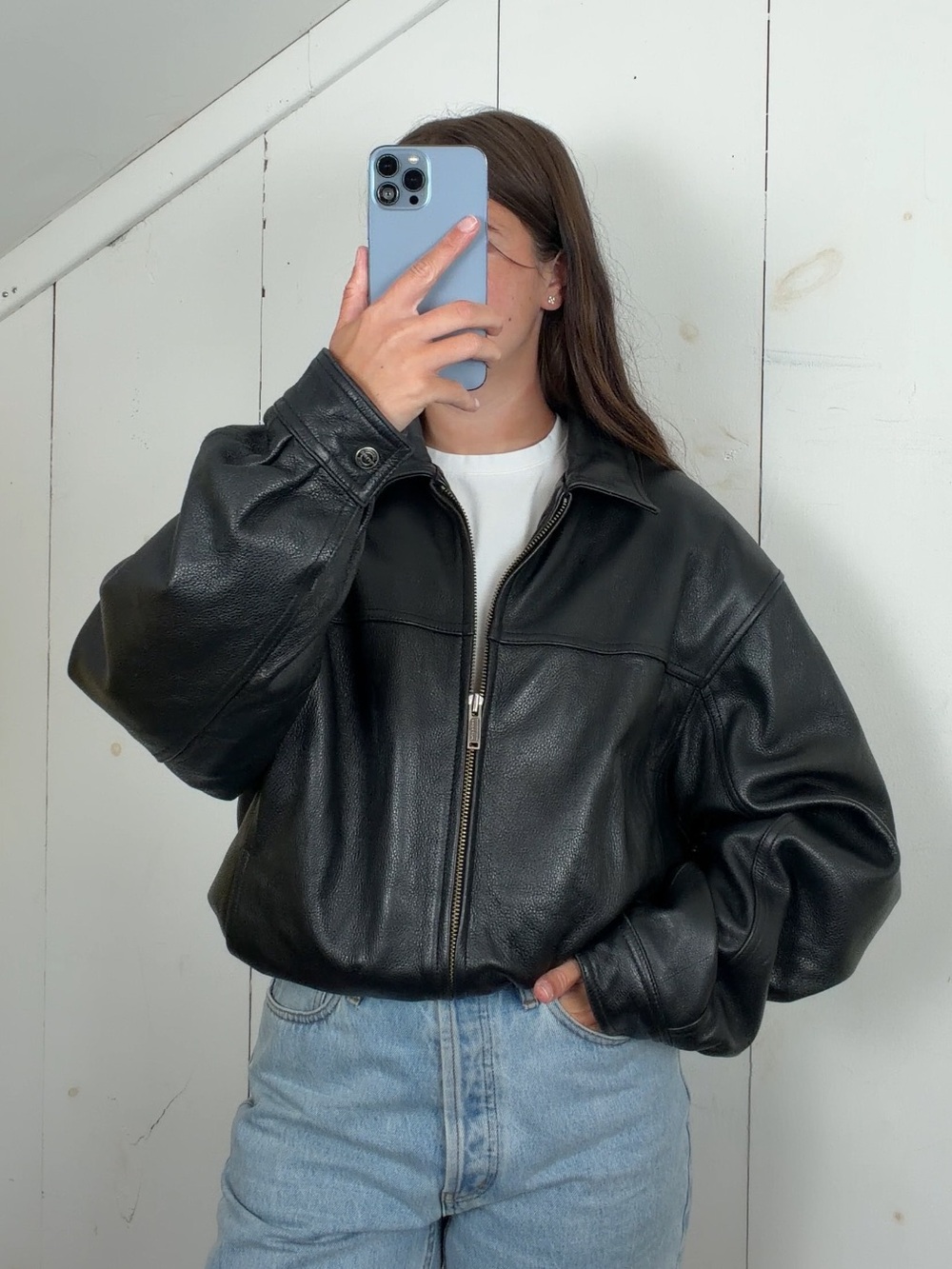 Vintage Wilsons Black Genuine Leather Bomber Jacket Men’s L 90s Y2K Heavyweight